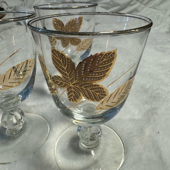 Libbey MCM Vintage Gold Leaf Stemmed Sherbet Liquor Champagne Cocktail Glasses - Picture 3 of 10
